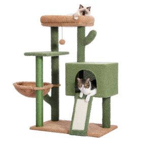 Cactus Cat Tree Cat Tower with Sisal Covered Scratching Post and Cozy Condo Cat Climbing Stand with Plush Perch &Soft Hammock for Indoor Cats