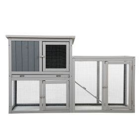 Wooden Rabbit Hutch with 1 Removable Tray and 3 Lockable Doors for Indoor and Outdoor Use, Gray+White XH