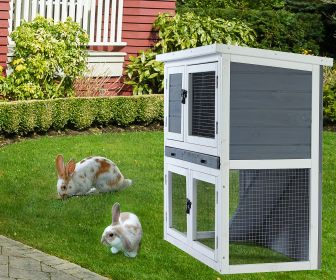 Two-layer solid wooden with easy clear tray for bunny rabbits Wooden Pet House Rabbit Bunny Wood Hutch House Dog House Cages Rabbit