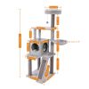 Wooden Cat Tree 4 Levels Platform for Large Cats Featuring with Fully Scratching Posts; Hammock; Padded Perch