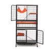 4-Story Pet Cage, with Ladder, Lockable Wheels and Removable Tray, Black and Orange