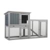 Wooden Rabbit Hutch with 1 Removable Tray and 3 Lockable Doors for Indoor and Outdoor Use, Gray+White XH