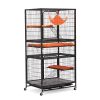 4-Story Pet Cage, with Ladder, Lockable Wheels and Removable Tray, Black and Orange