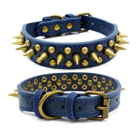 POPMARKET Retro Studded Spiked Rivet Large Dog Pet Leather Collar  S-XL (Option: Blue-M)