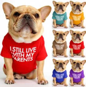 dog clothes starling English short bulldog pet clothing round collar T-shirt, Teddy, dog clothing (Color: Yellow, size: XL)