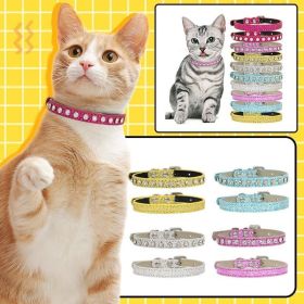 Super Shining Diamond Rhinestone Cat Collar, Puppy, Cat Collar Leather Strap Kitten Accessories Adjustable Collar (Color: Blue, size: 30cm)