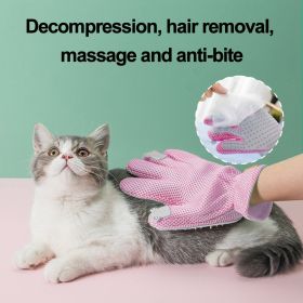 Pet Glove Cat Grooming Glove Cat Hair Deshedding Brush Gloves Cat Floating Hair Pet Hair Removal Brush Dog Bathing Massage Comb Silicone Hair Removal (Color: Pink, Type: Left and Right)