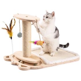 Cat Toy with Feather Stick Cat Scratching Post with Mat (Color: As pic show, Type: Style A)