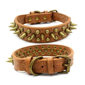 POPMARKET Retro Studded Spiked Rivet Large Dog Pet Leather Collar  S-XL (Option: Brown-XL)