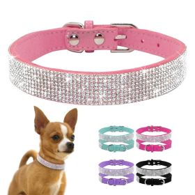 Dog Collar Crystal Glitter Rhinestone Pet Collars Zinc Alloy Buckle Collar For Small, Medium Dogs, Cats, Dog Collar (Color: Purple, size: XS)