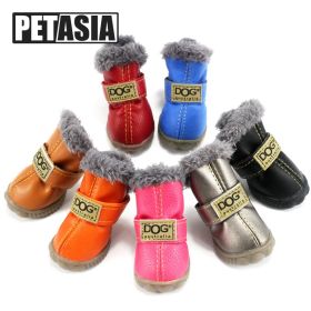 Winter Pet Dog Shoes Warm Snow Boots Waterproof Fur 4Pcs/Set Small Dogs Cotton Non Slip XS For Chihuahua Pug Pet Product PETASIA (Color: Navy blue, size: S (2))